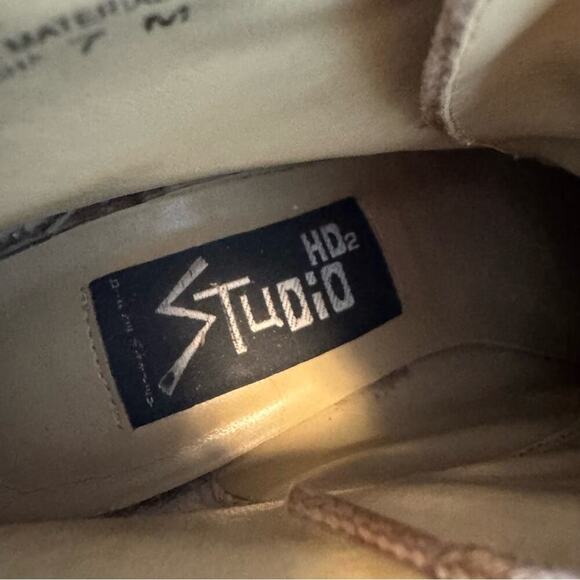 Vintage HD2 Studio suede chunky heel square toe lace up short boots size 7 tan - Picture 8 of 9